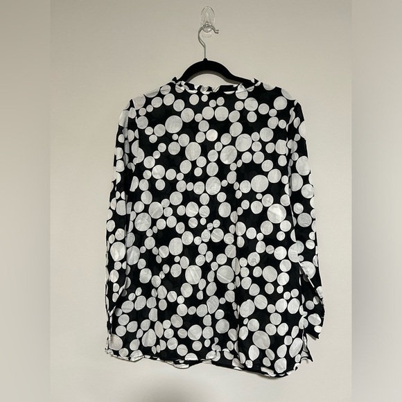 Talbots Plus Black White Long Sleeve Popover Top Size X Dots Lightweight Cotton - Picture 2 of 10
